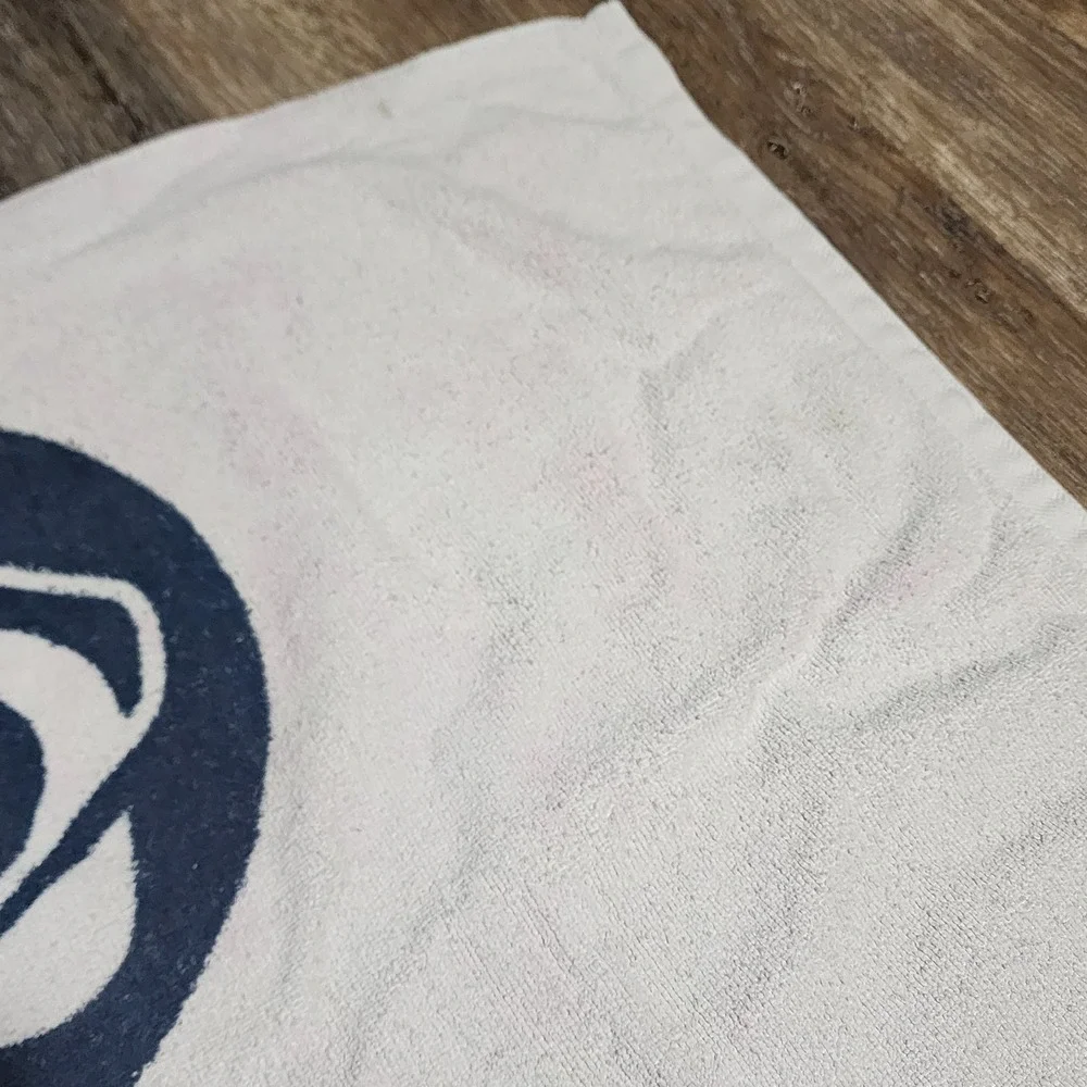Vintage Penn State University Lions Cotton White Beach Towel 23 x 39 USA Stained